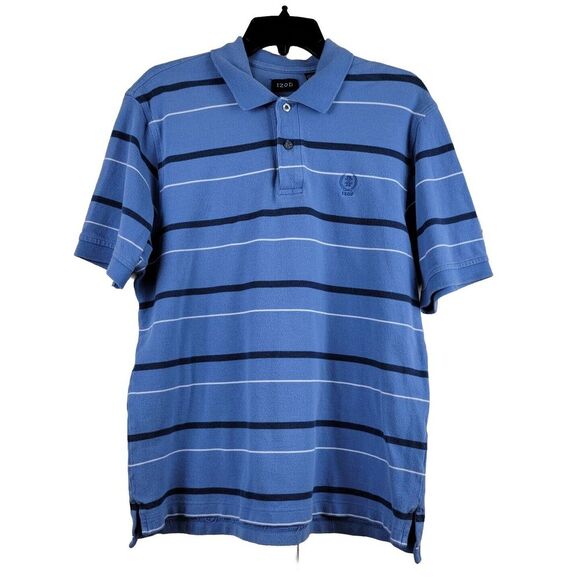 Izod Men's Medium Blue Polo Shirt Striped Short Sleeve Polo Navy White Stripes - Picture 1 of 6